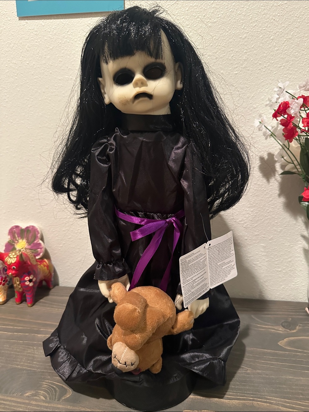 Spooky Black Doll with Purple Sash and Brown Teddy - Kids Toys